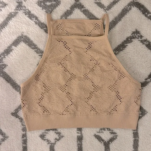 Aerie Seamless Crochet Top Sz XS Tan/Beige Color - Picture 3 of 5